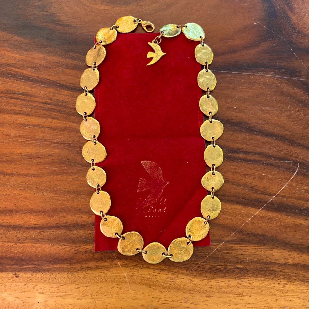 Cecile Jean gold plated thumbprint necklace with logo tag. Vintage.